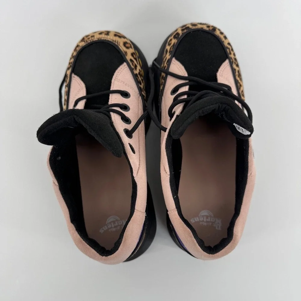 Dr. Martens Buzz 5-Eye Leopard Suede Platform Shoes Womens Sz 9 Pink/Brown Black